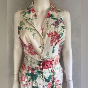 Floral Print Pale Yellow Maxi Dress with Pink Roses